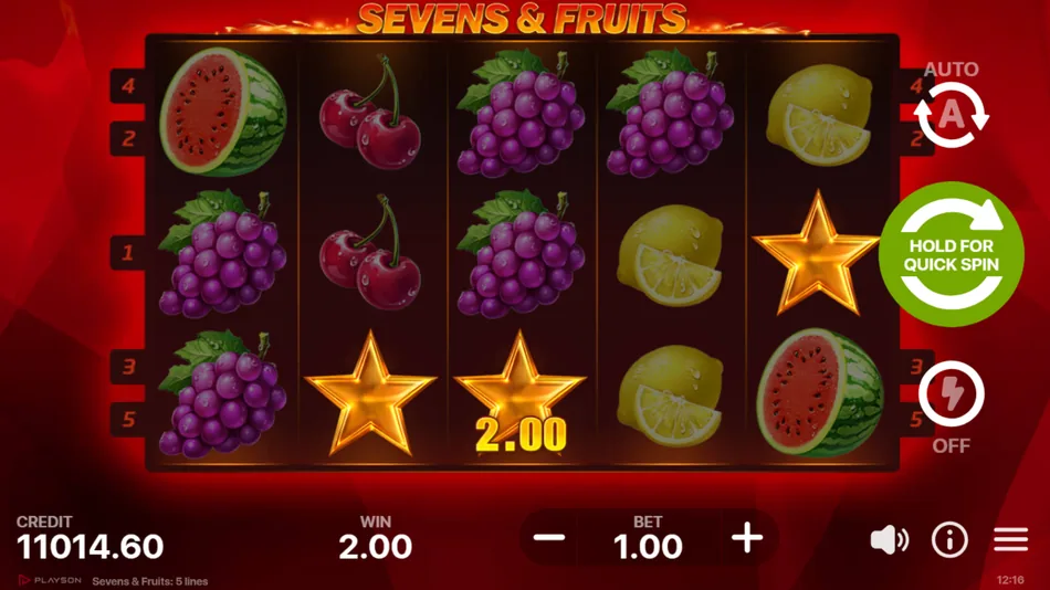 Star scatter symbol win in Sevens & Fruits slot